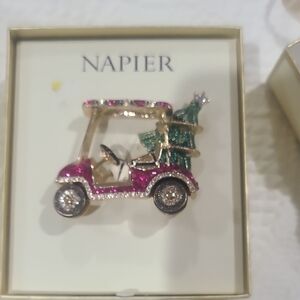 Napier Pink and Green Golf Cart Brooch